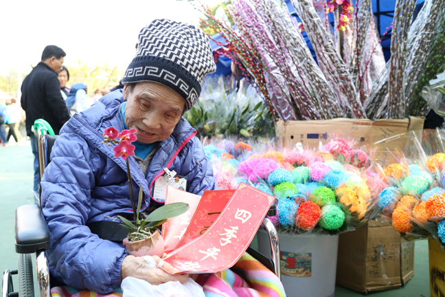 2017 農曆新年，社工帶婆婆逛花市，她將買下的蘭花放在牀邊。